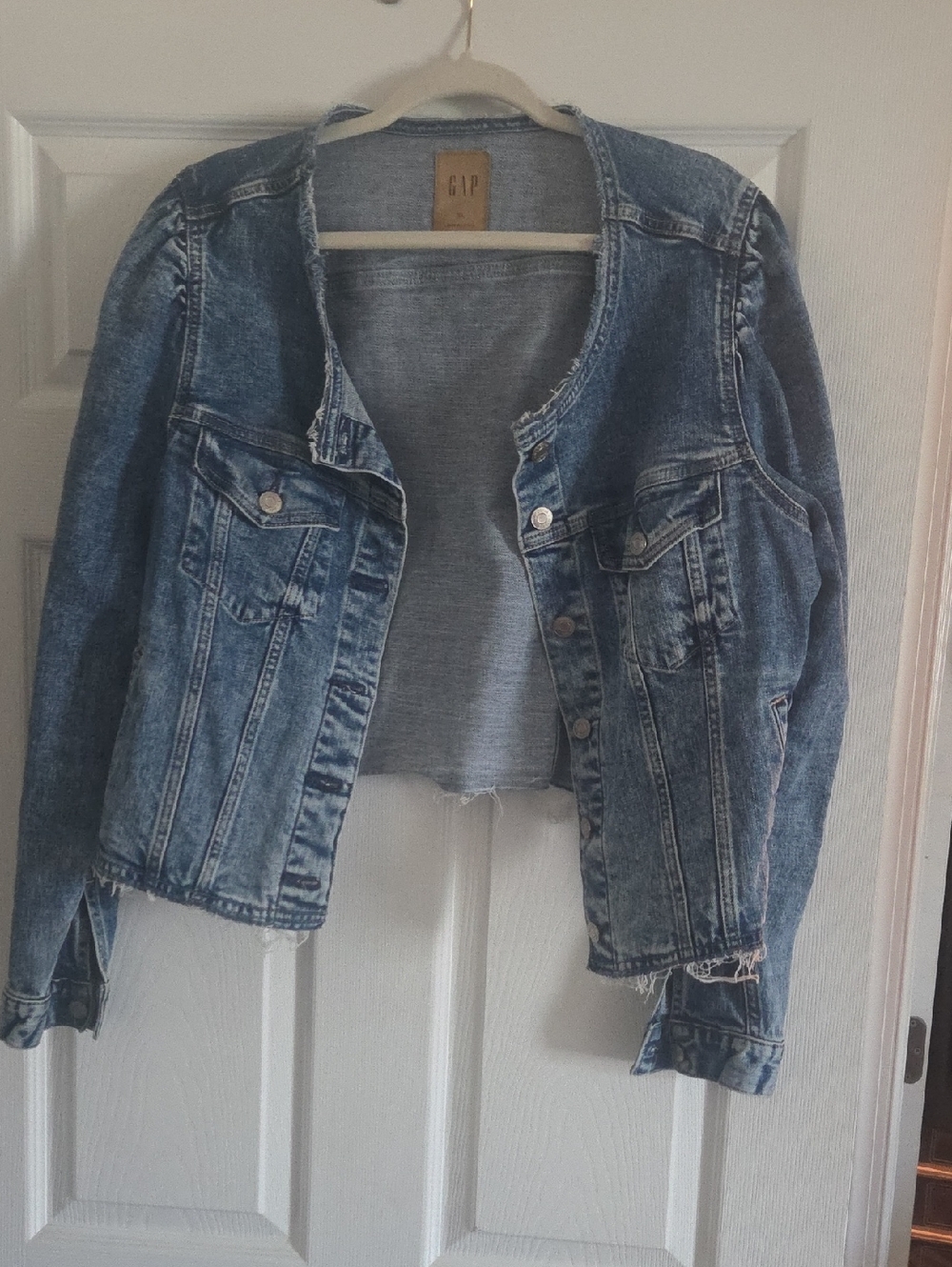 GAP Raw Hem Boxy Denim Jacket - Washed Blue